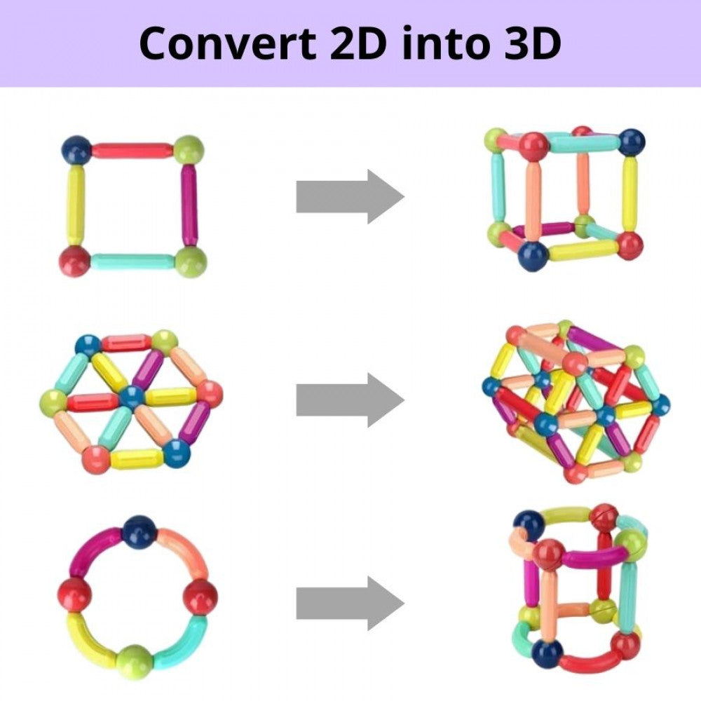 Magnetic Sticks |  34 Piece Ball & Stick Construction Set | 360 Degree Revolvable | Portable Storage Box | STEM Learning Kit