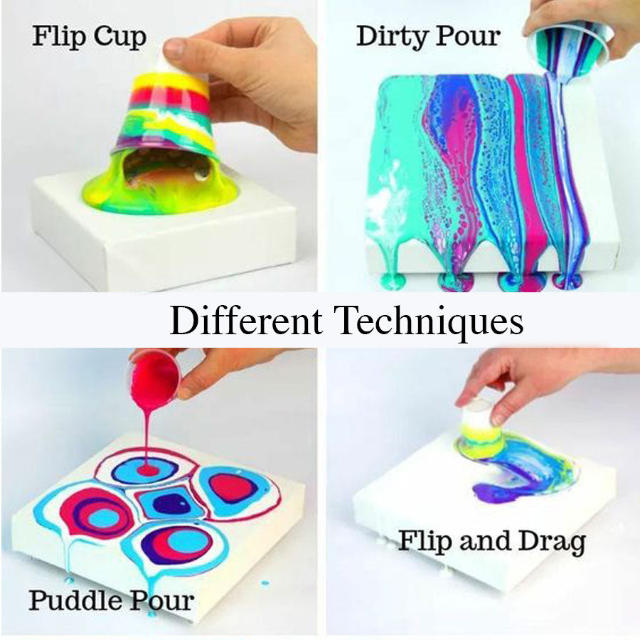 Pouring Paint  | 4 Acrylic Colours  | With Canvas  | Multi-Surface Compatible  | Fluid Art Essentials  | Ready to Use Kit   | Artist DIY Box