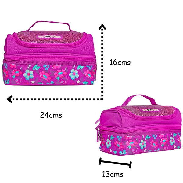 Flowery Babe Lunchbag | Double Decker  | Insulated & Leakproof | Dazzling Colours |  Sparkly Sequined  | Applique badge work | Travel-Friendly