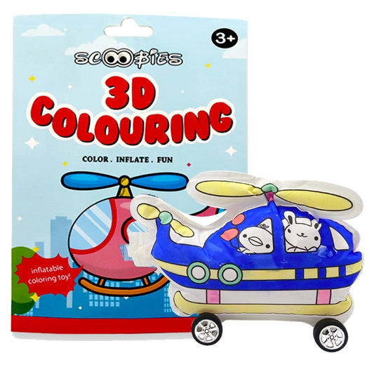 3D Colouring  |  3D Helicopter  |  With 5 Markers   |  Add on Wheels  | Reusable Inflatable Toy |