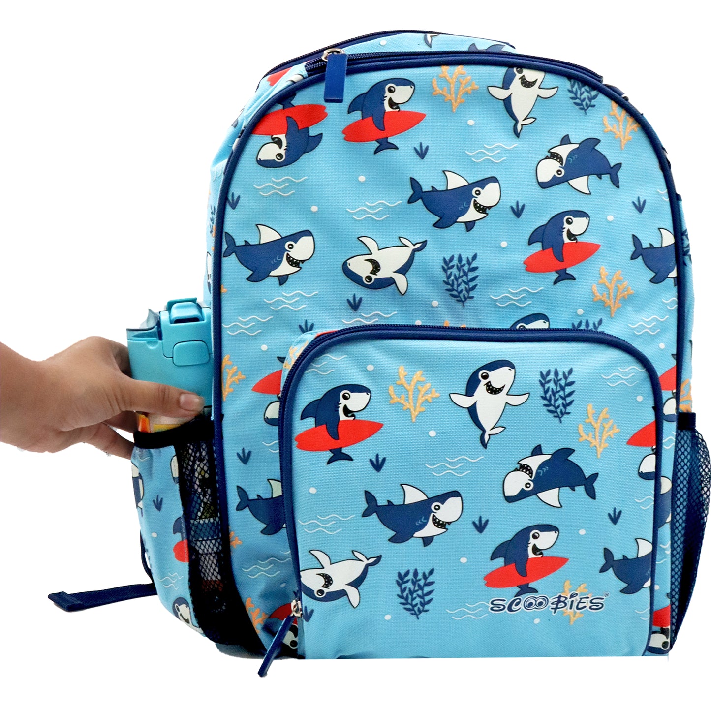 Shark Glow-in-the-Dark Bag  |  With Stationery Pocket  |  Internal Laptop Sleeve | Cool Blue Shark Design