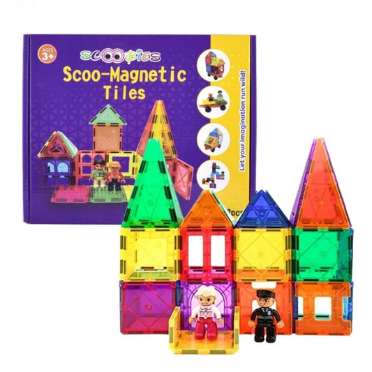 Scoo Magnetic Tiles | Lego Bricks Compatible | With Additional Magnetic Toys | DIY Stacking, Constructing & Modeling PlaySet