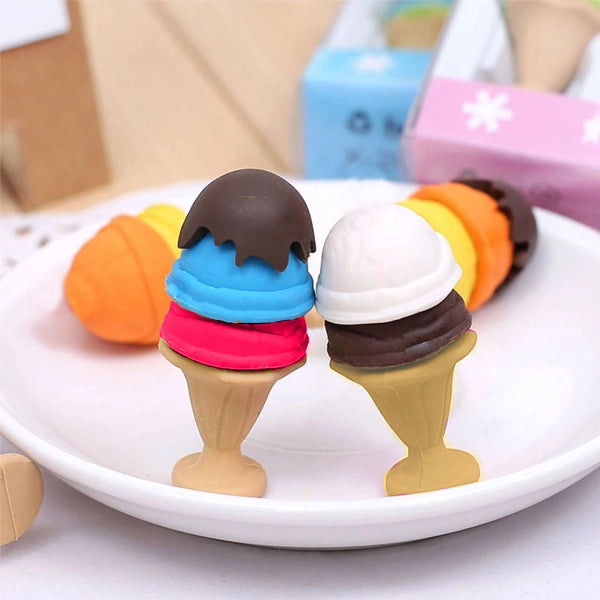 Ice cream Pencil Eraser |  Non-Toxic |   Latex, Dust & Smudge-Free | Age-Resistant |  Minimal Crumbling |  Cute Icecream Cone  Shape |  Colour Swappable