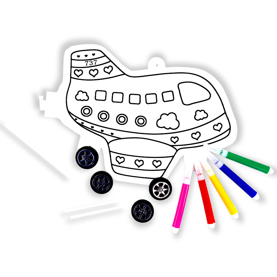 3D Colouring  |  3D Plane  |  With 5 Markers   |  Add on Wheels  | Reusable Inflatable Toy|