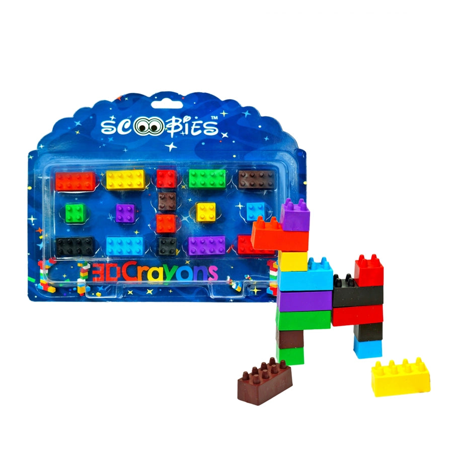 3D Crayons | 16 Assorted Non-Toxic Shades | Stackable Lego Blocks | Skin Friendly | Learn,Colour & Play