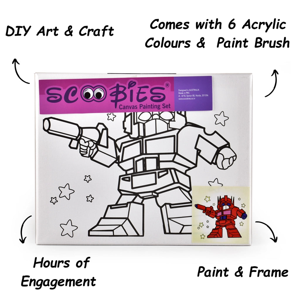 Robot on Canvas | Includes 6 Acrylic Colours & Brush |  Paint & Frame | Kids DIY Joy Set