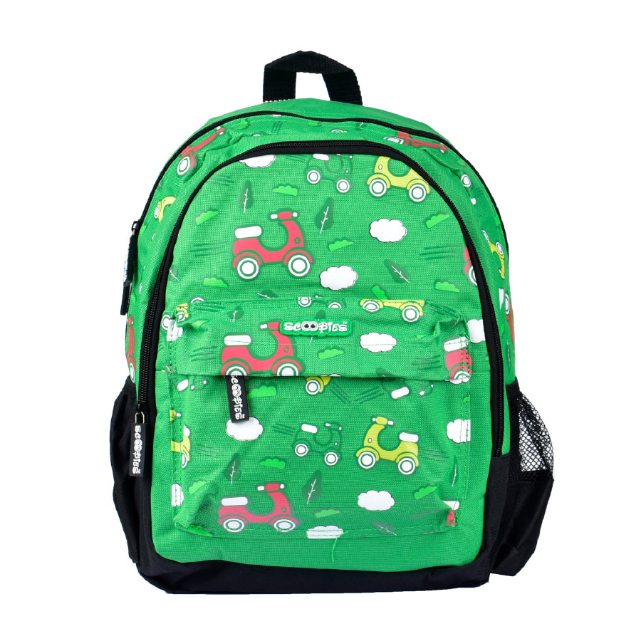 Speedy Scooter Bag | Frisky-Green Colour  |  Scooter Print  |  Dual Water Sleeves |  3 Compartments |  Separate A4 Size Pocket