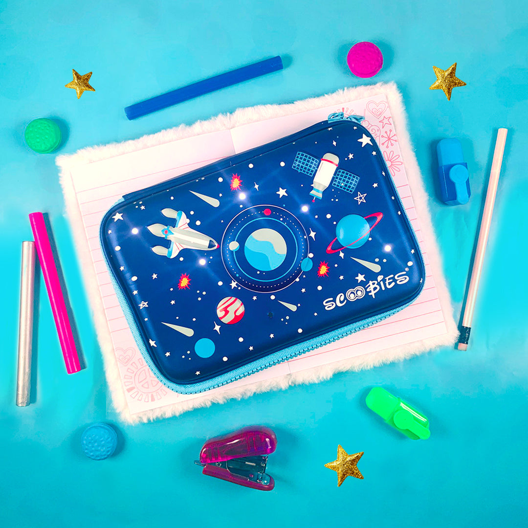 Space Pencil Case  |  With LED Light | Space Design |  Boy's Blue