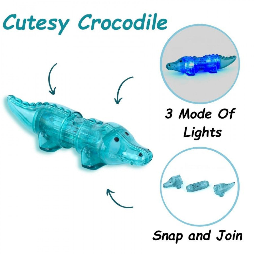 Scoo-Magno (Crocodile) | Inside Magnetic Locking System | With 3D Flashing Colour-Changing Light | Glow-In-The-Dark | Snap & Assemble | Mini Jungle Animal Toy