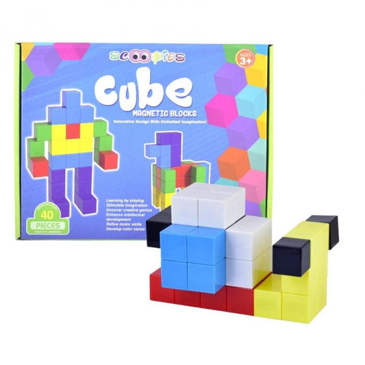 Cube Magnetic Blocks | 40 Multi-Colour Pieces | DIY Stack, Construction & Creative Learning Set | STEM Education Toy - Scoobies