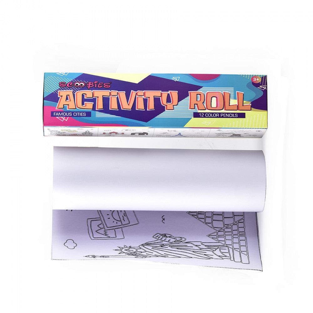Activity Roll - Yankee  | Include 12 Coloured Pencils  | 6 Feet Long |  9 Famous Cities Sketches - Scoobies