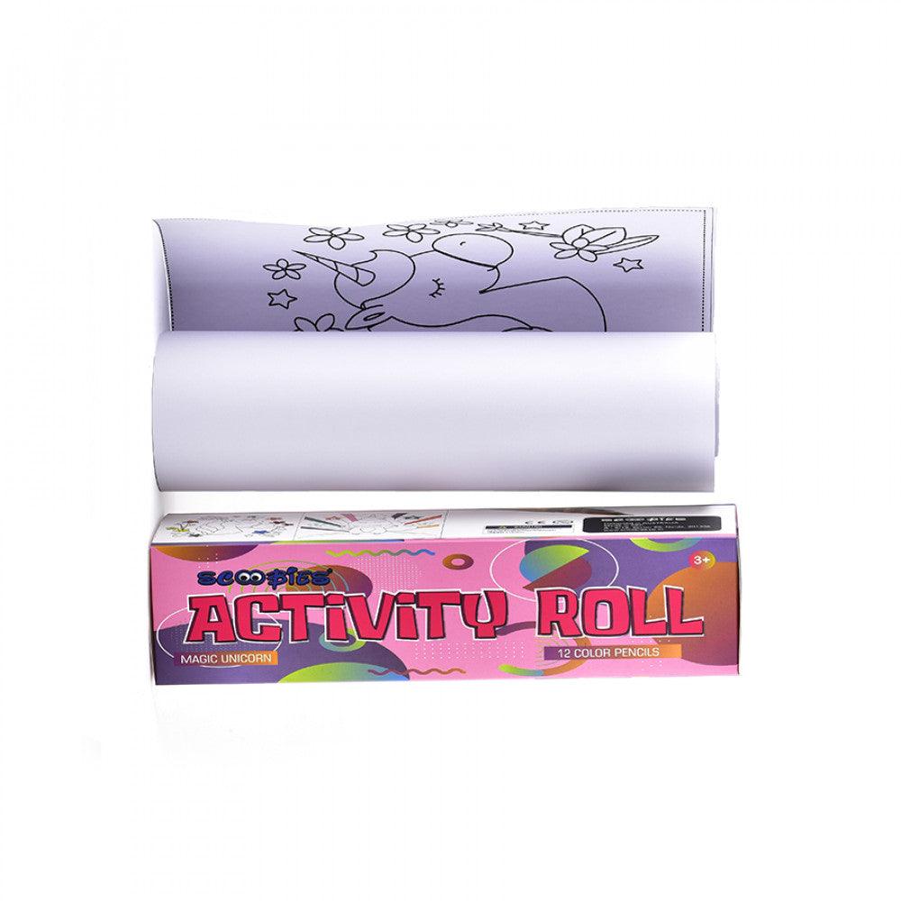 Activity Roll - Pinkee  | Include 12 Coloured Pencils  | 6 Feet Long |  9 Unicorn & Butterfly Sketches - Scoobies