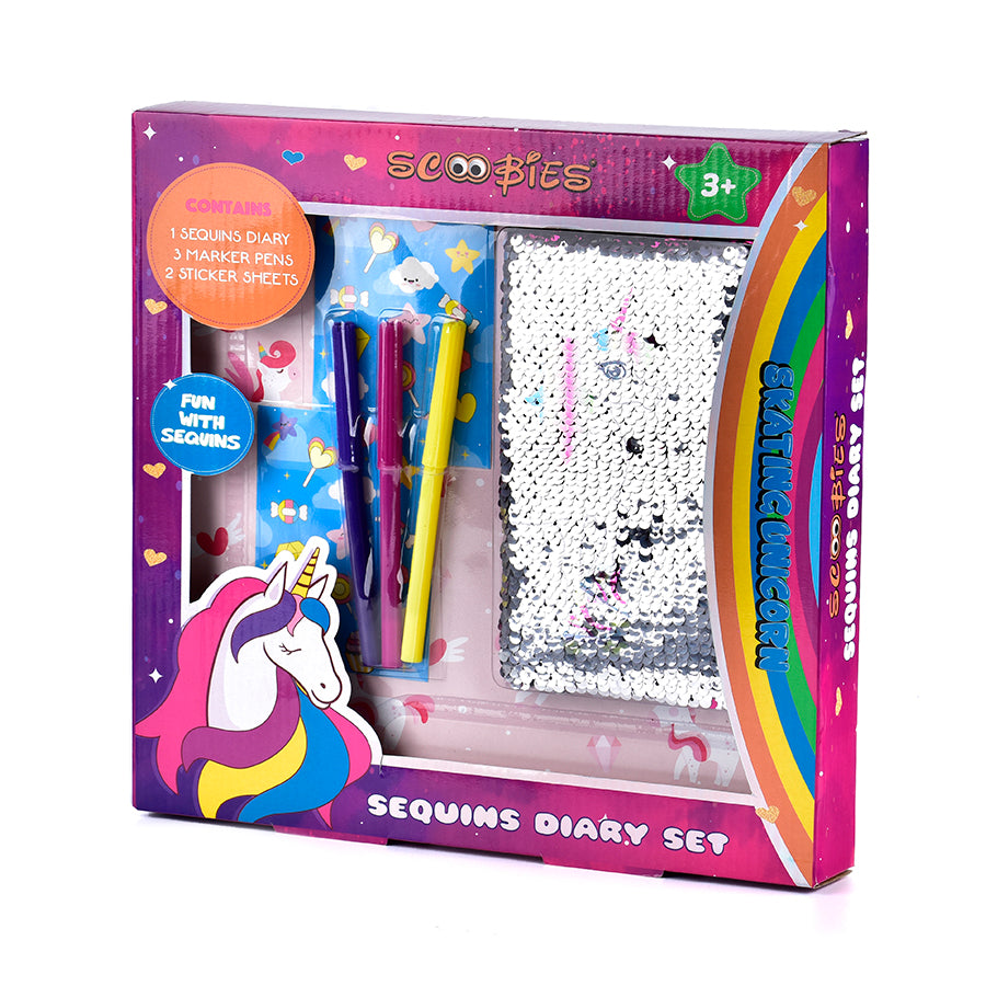 Sequins Unicorn Diary Gift Set  | With 2 Sticker Sheets & 3 Marker Pens  |  Colour Changing Reversible A5 Size Diary | Best Girls' Return Gift