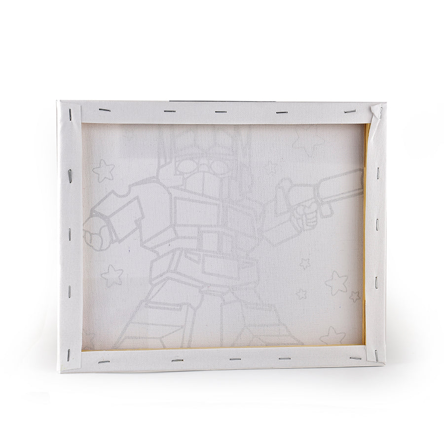 Robot on Canvas | Includes 6 Acrylic Colours & Brush |  Paint & Frame | Kids DIY Joy Set