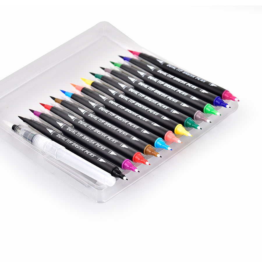 Twintip Pens | With Paintbrush |  12 Assorted Colours | Water Soluble  | Skin-Friendly | Artist Joy Kit