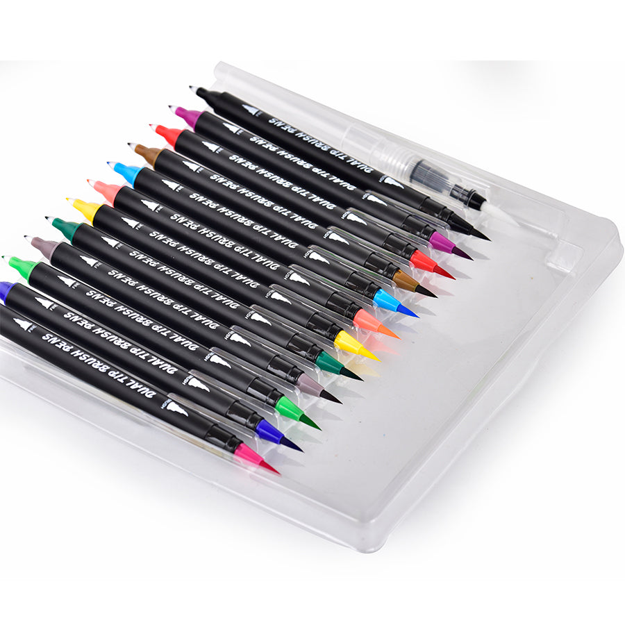 Twintip Pens | With Paintbrush |  12 Assorted Colours | Water Soluble  | Skin-Friendly | Artist Joy Kit