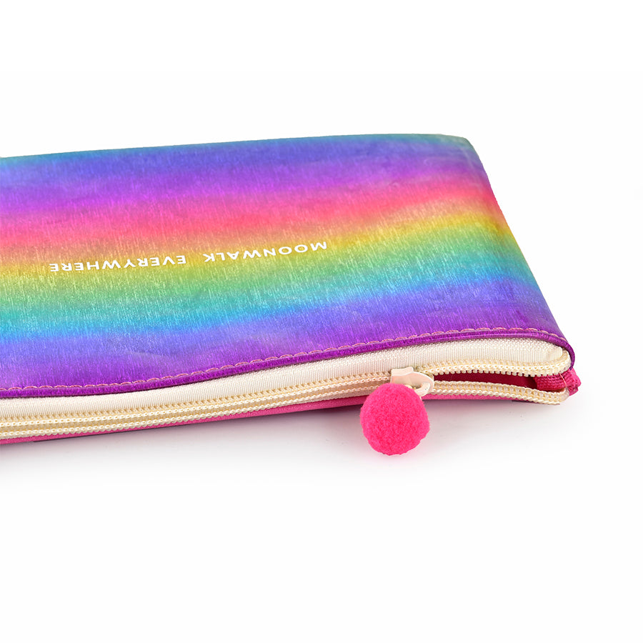 Shiney Moonwalk Pencil Pouch | With Pom Pom Zip Puller |  Sassy Holographic Shiny Design |  Multi-Utility Pouch | Pack of 2