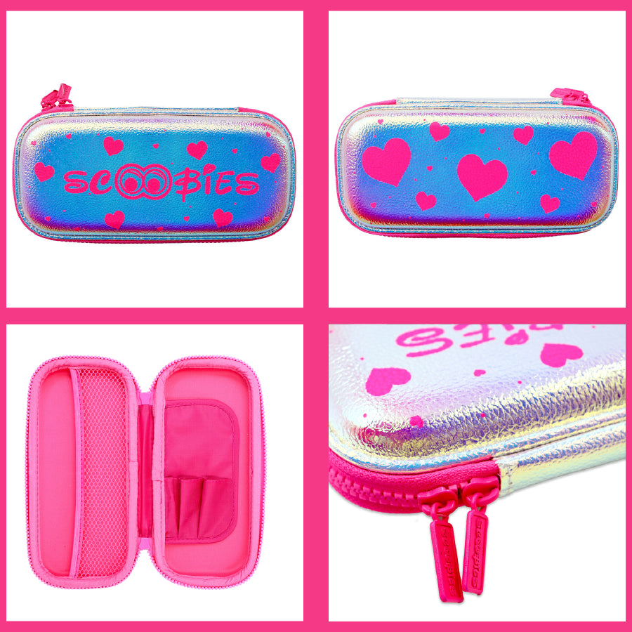 Heart is Pink Holographic Pencil Case | With Separate Pens Slot | Premium EVA Quality | Multi-Use Pouch