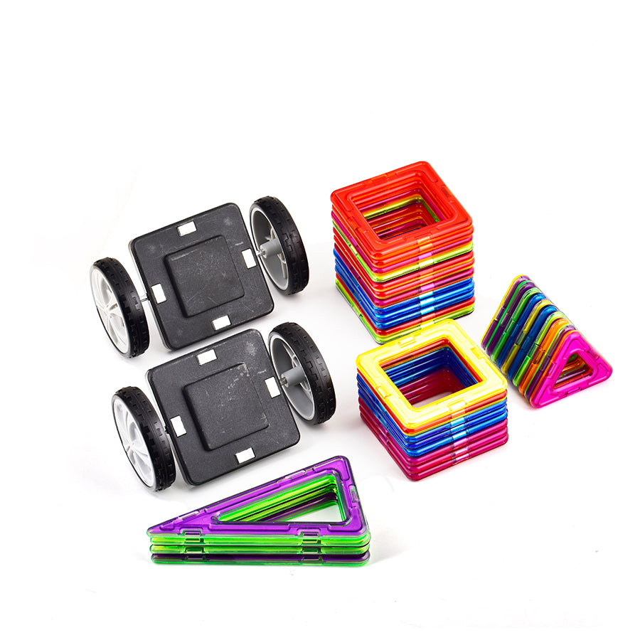 Scoo Magnetic Blocks |  | 3D Educational DIY Construction Set | 20 Piece Set | With 2 Wheel Carts | STEM Learning Kit