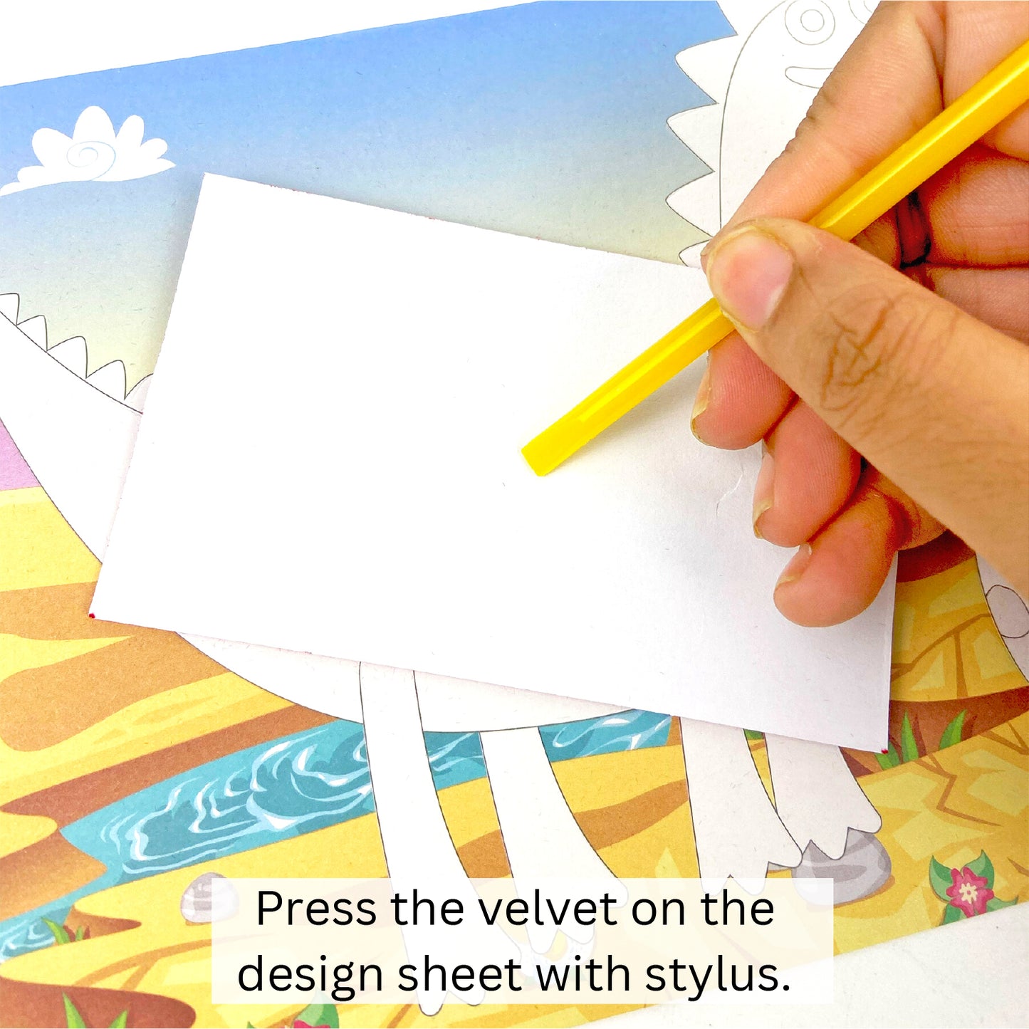 Velvet Art Book - New Edition (Dinosaur World) | 4 Design Cards | 15 Piece Set | Embossed 3D Craft