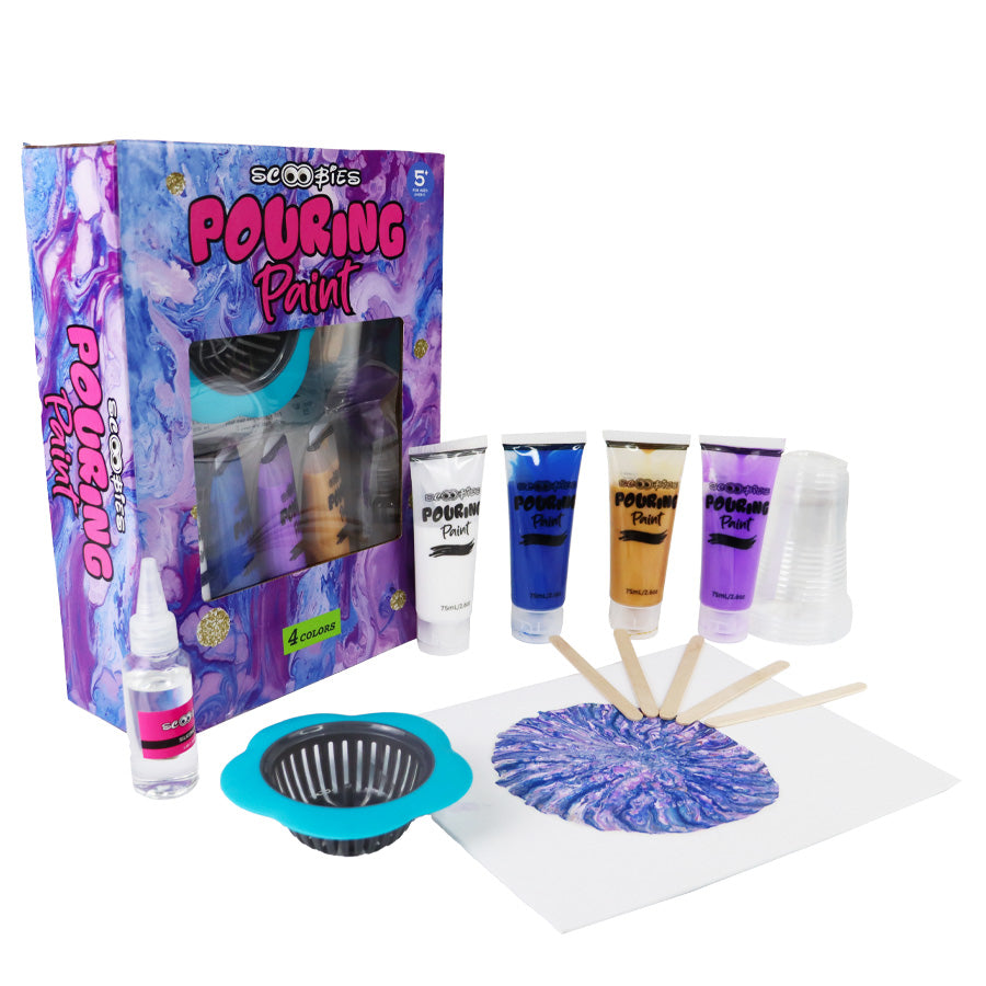 Pouring Paint  | 4 Acrylic Colours  | With Canvas  | Multi-Surface Compatible  | Fluid Art Essentials  | Ready to Use Kit   | Artist DIY Box