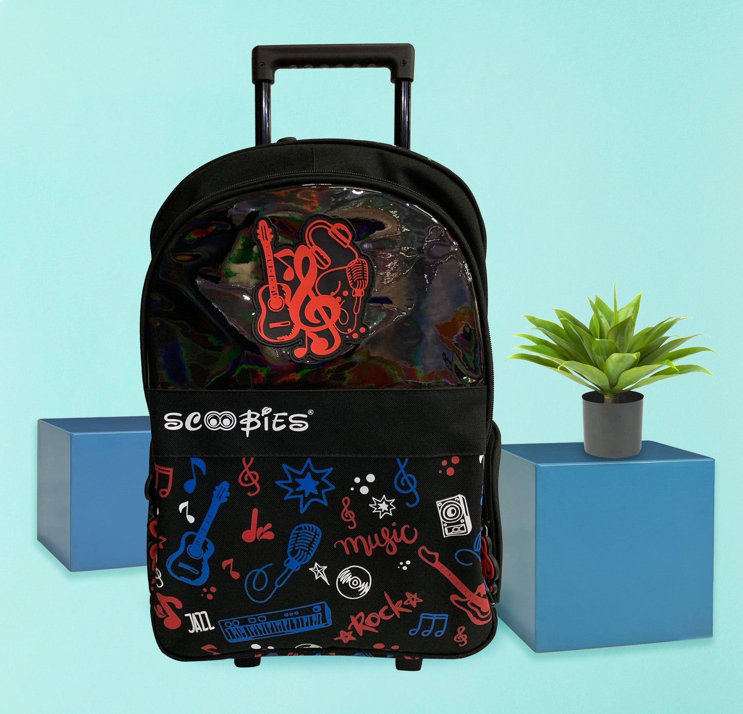 Boys trolley Bag |  With Lighted Wheels | Scented Zippers |  Rockstar-Music Print |   Multi-Use Bag - Scoobies