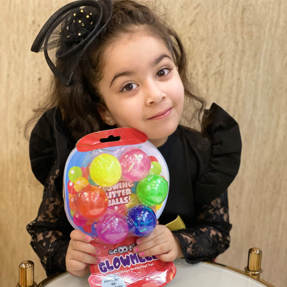 Glowmeez - Glowing Glitter Balls | 6 Assorted Colours | Sensory Fidget Balls | Anxiety Relief Toys | Party Favors For Kids