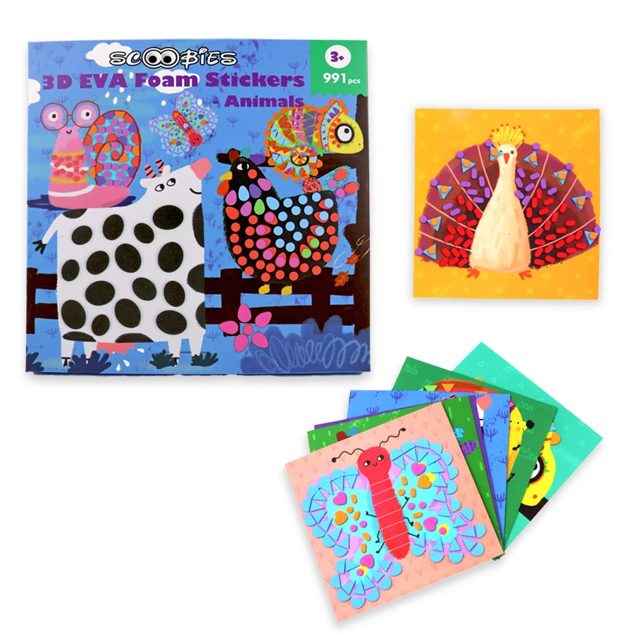 3D EVA Foam Stickers | 8 Animal Designs| 900+ Foam Stickers | DIY Cartoon Animal Learning Set | Educational Puzzle Toy