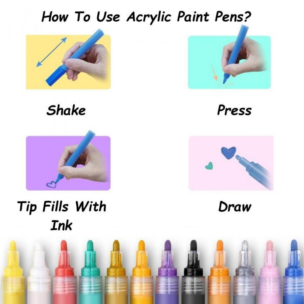 Acrylic Paint Pens | Extra Fine Chisel Tip  | 12 Vibrant Shades | Multiple Surface Compatible | DIY Joy Set - Scoobies