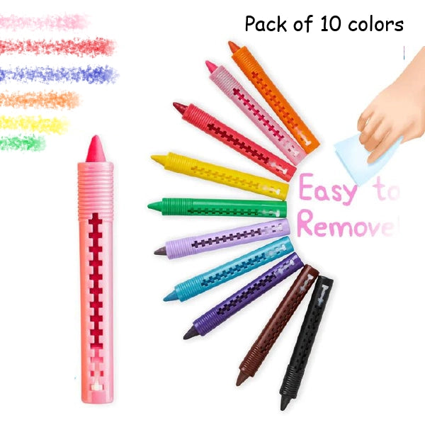 Bath Crayons  | Set of 10  | Ultra-Clean Washable Crayons  | With Drag Along Push Tab  | Multi-surface Compatible  |  Easy to Wash