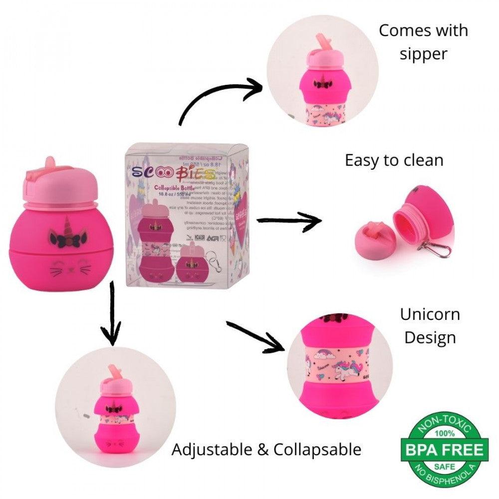 Bling Unicorn Bottle |  Adjustable & Collapsible |  Hangable |  Gorgeous Pink Unicorn Design - Scoobies