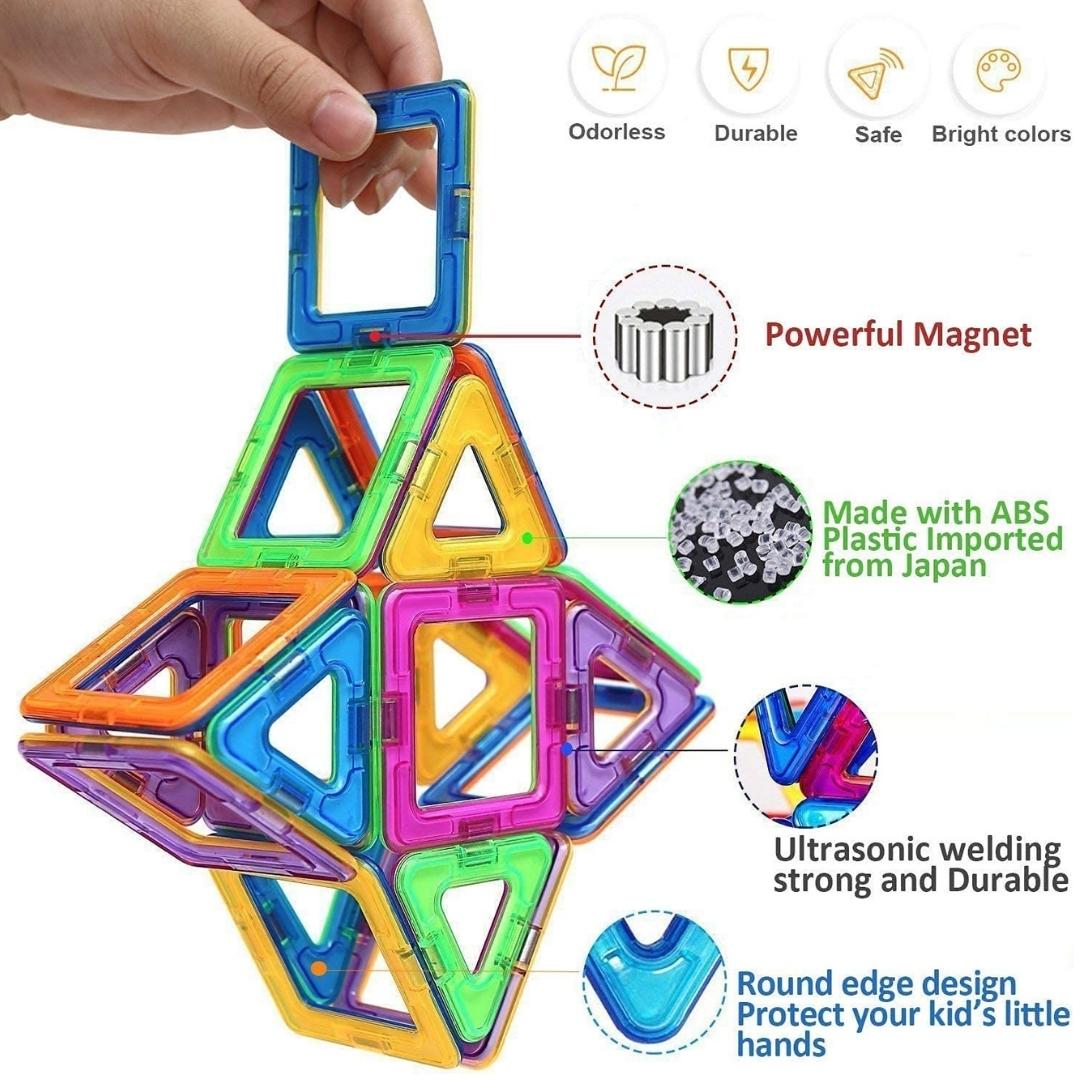 Scoo Magnetic Blocks |  | 3D Educational DIY Construction Set | 20 Piece Set | With 2 Wheel Carts | STEM Learning Kit