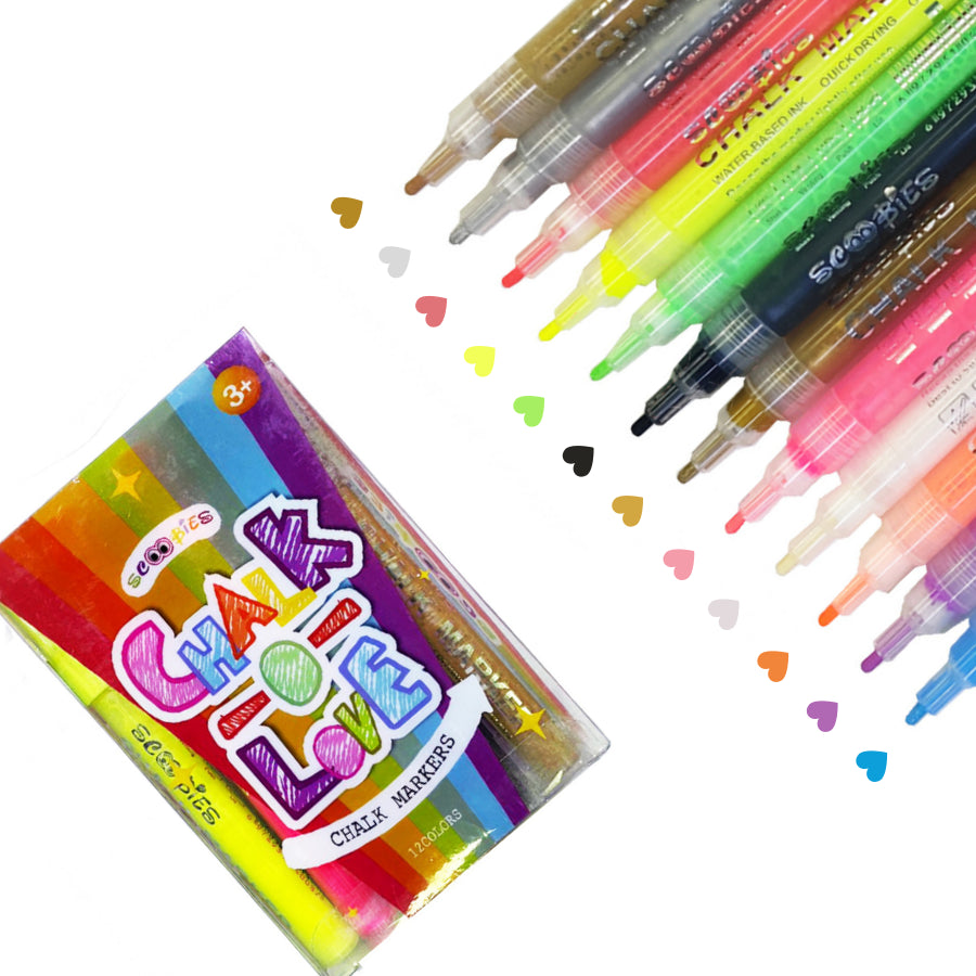 Chalk O Love Liquid Marker | With Matt Look |  Pack of 12 Assorted Colours |  Multi-Surface Compatible