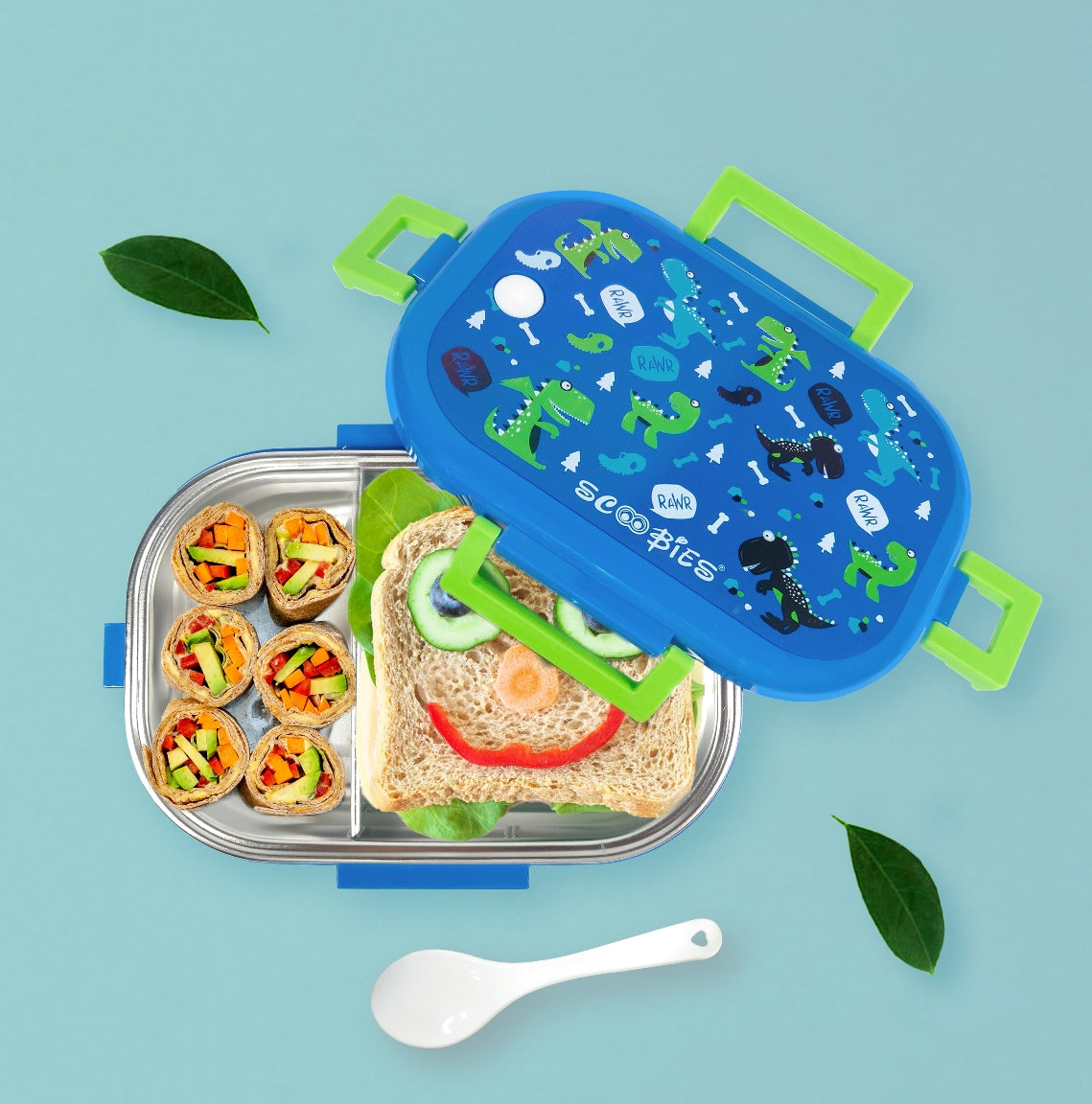 Scoo Yum Dino Lunch Box  |   With Removable Compartment Separator  |   Funky Dino Design  |   Insulated
