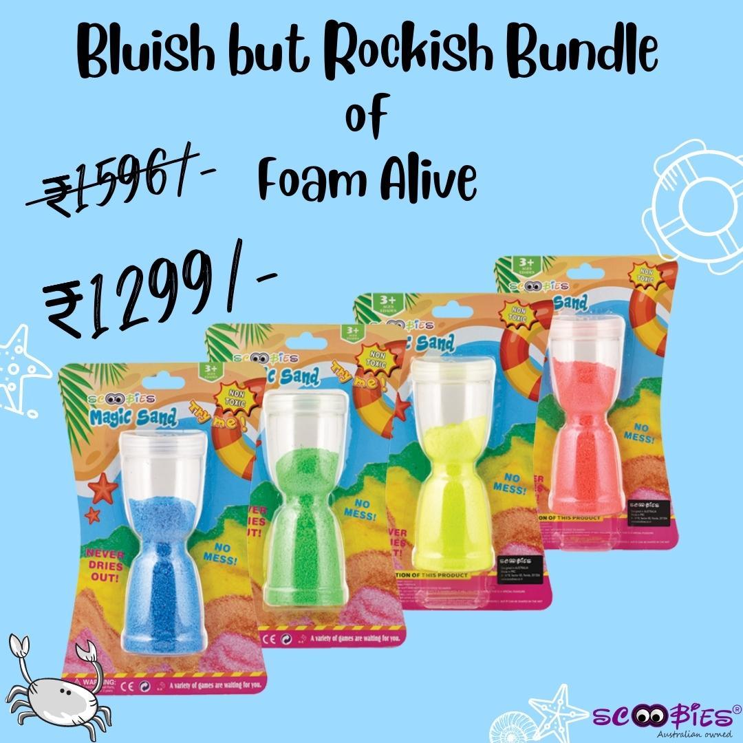 Bluish But Rockish Bundle Of Foam Alive | 4 Soothing Colours | | Reusable Stress Relief Sensory Sand | Water Soluable - Scoobies