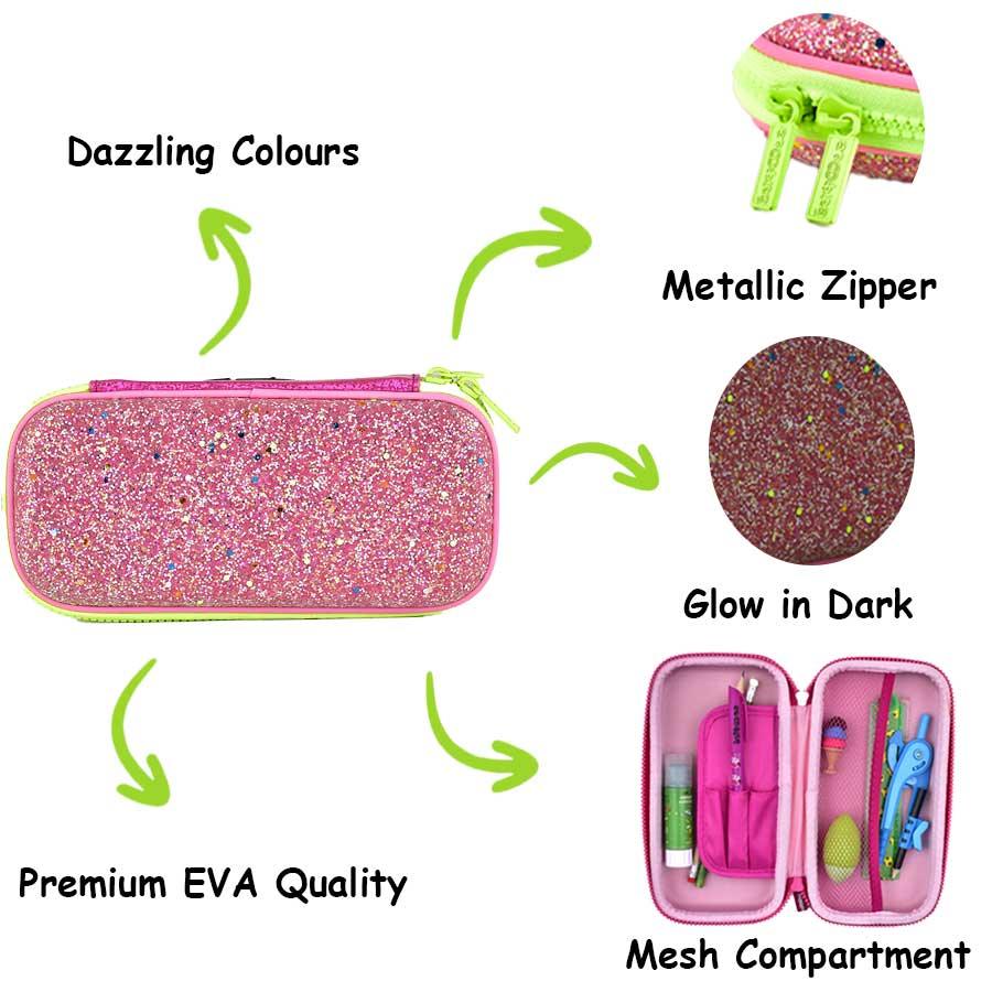 Glow in the Dark Pencil Case | With Separate  Stationery Pocket  |  Dazzling Colours | Inimitable Design | EVA Quality - Scoobies