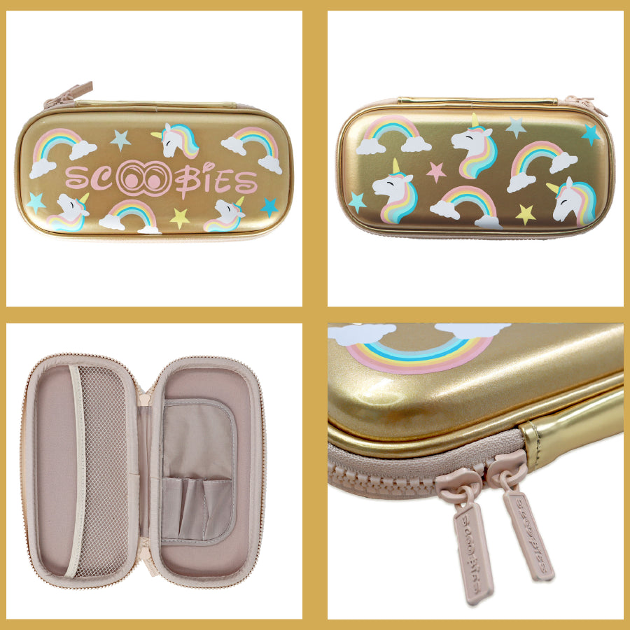 Golden Unicorn Pencil Case | With Separate Pens Slot | Premium EVA Quality | Multi-Use Pouch