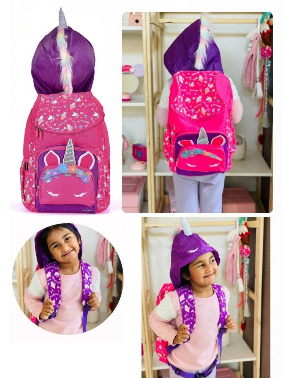 Hoodie Unicorn Character Jr Backpack | With Pullout Hoodie |  Pretty Pink Colour |  Cute Unicorn Design - Scoobies