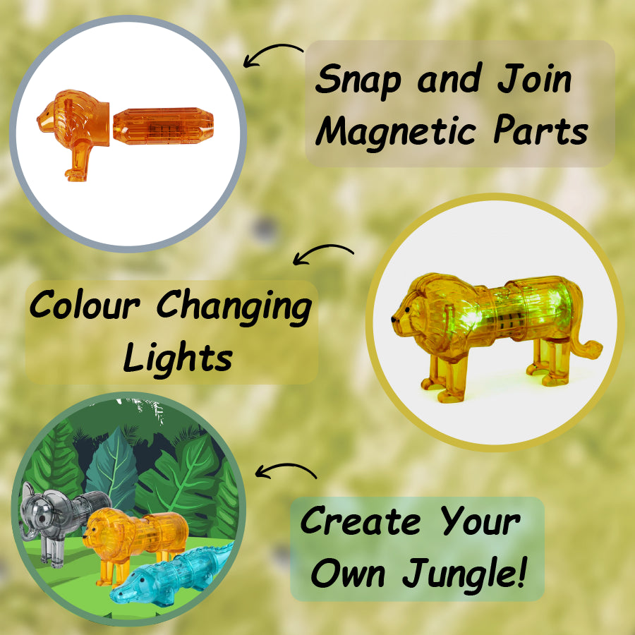 Scoo-Magno Jungle Combo | Magnetic Mix Or Match Jungle Toys | Premium Magnetic Quality | With 3D Colour-Changing Light | Glow-In-The-Dark | Kids Safe