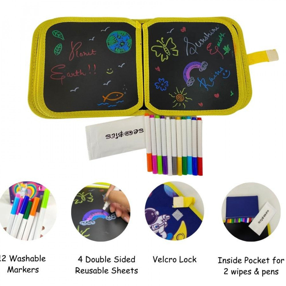 Doodle Magic Book (Space) | Includes 12 Washable Markers | Erasable & Reusable Scribble Book |  Easy to Carry | Mess-Free Learning