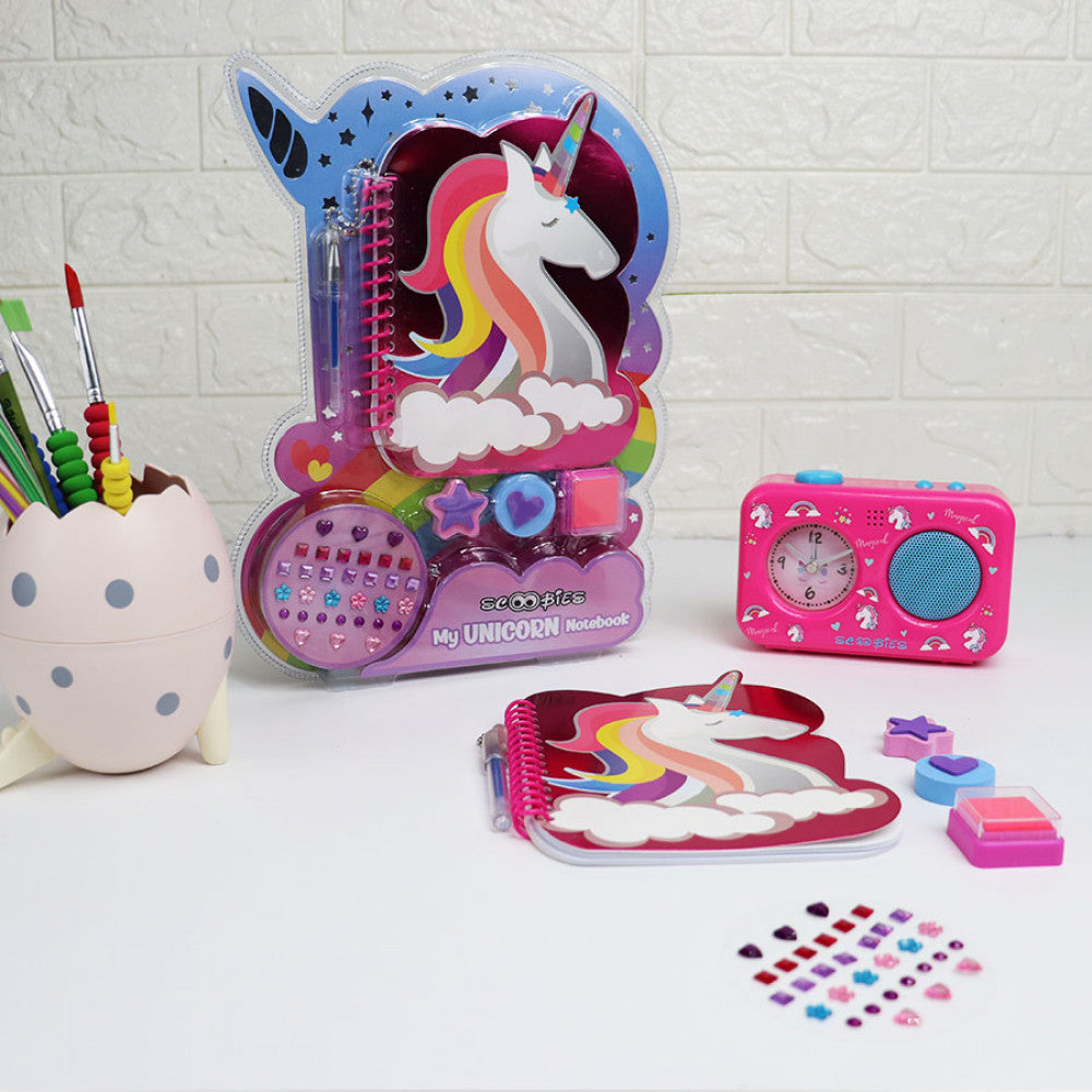 Pink Unicorn Gift Set |  With Attached Hangable Pen |  Cool Stickers |  Glitter Beads |  Cutesy Stamps |  Ideal Return Gift