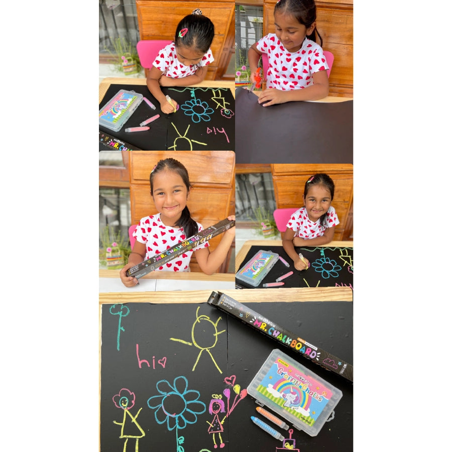 Mr. ChalkBoard | With 5 Dustfree Chalk | Peel & Stick Self Adhesive Writing Board |  2 Metres  |  Multi-Use